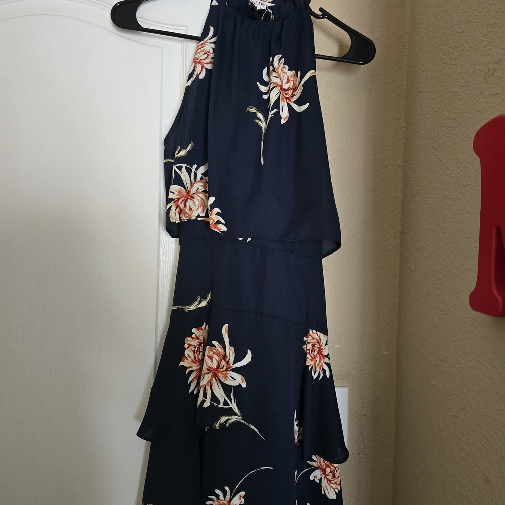 Navy Blue Floral Print Sleeveless Dress